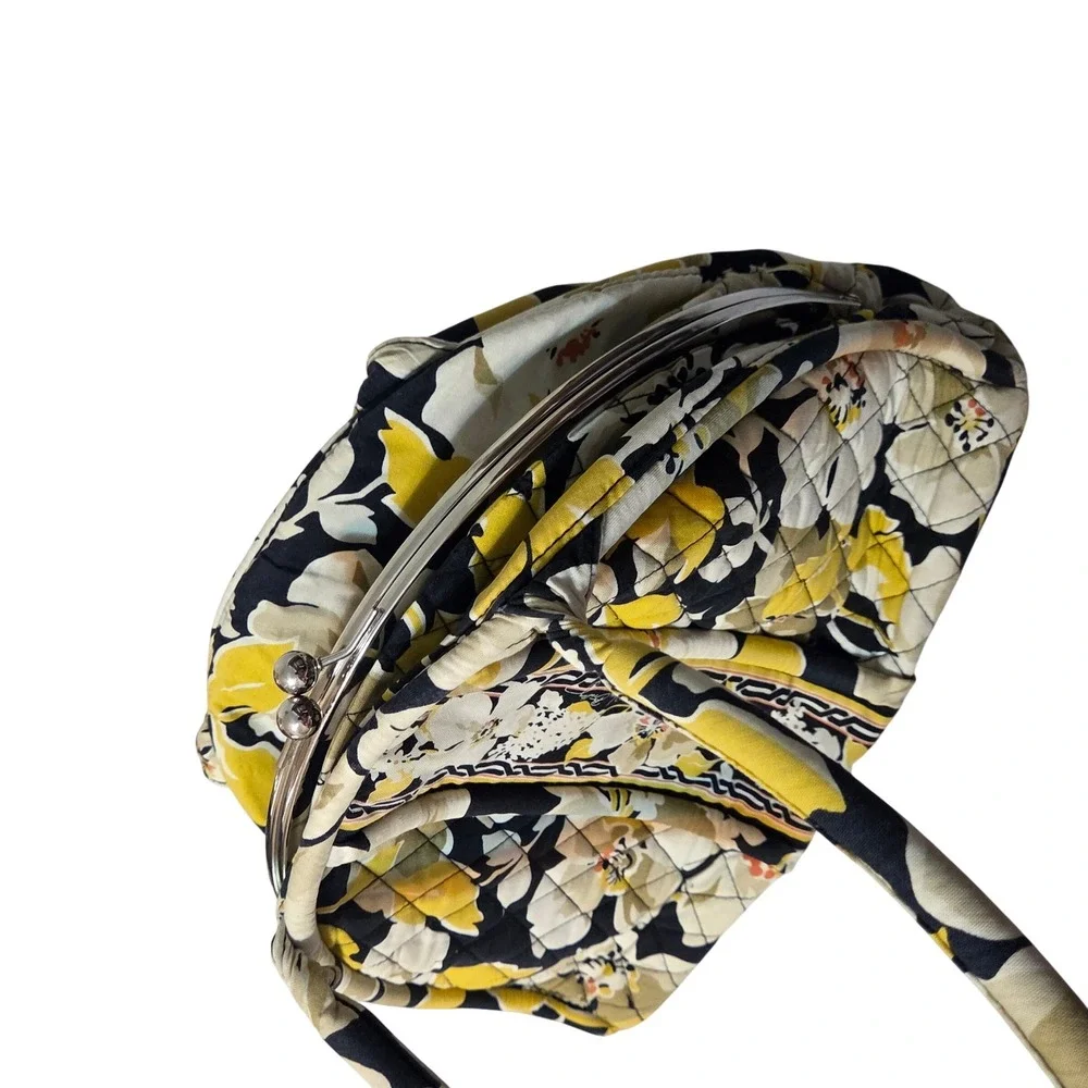 Vera‎ Bradley Alice Frame Bag Shoulder Black Yellow Floral Quilted Kiss Lock